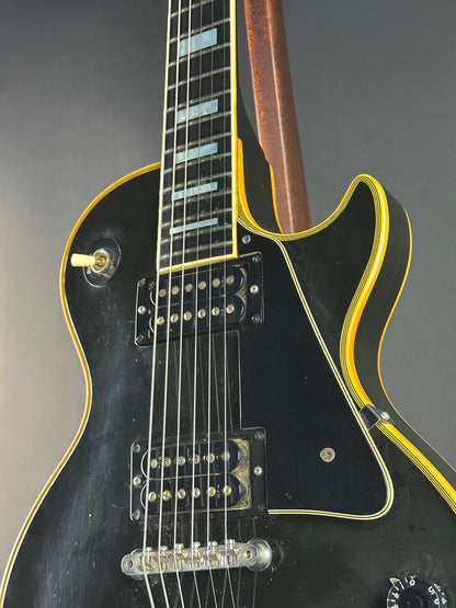 Front angle of Vintage 1973 Gibson Les Paul Custom Ebony.