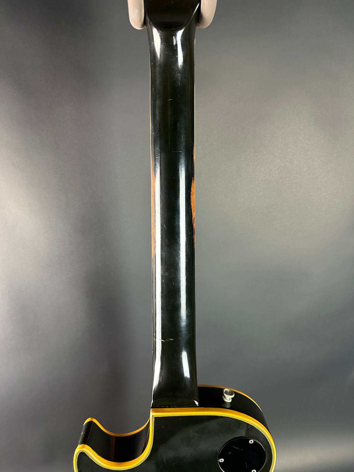 Back of neck of Vintage 1973 Gibson Les Paul Custom Ebony.