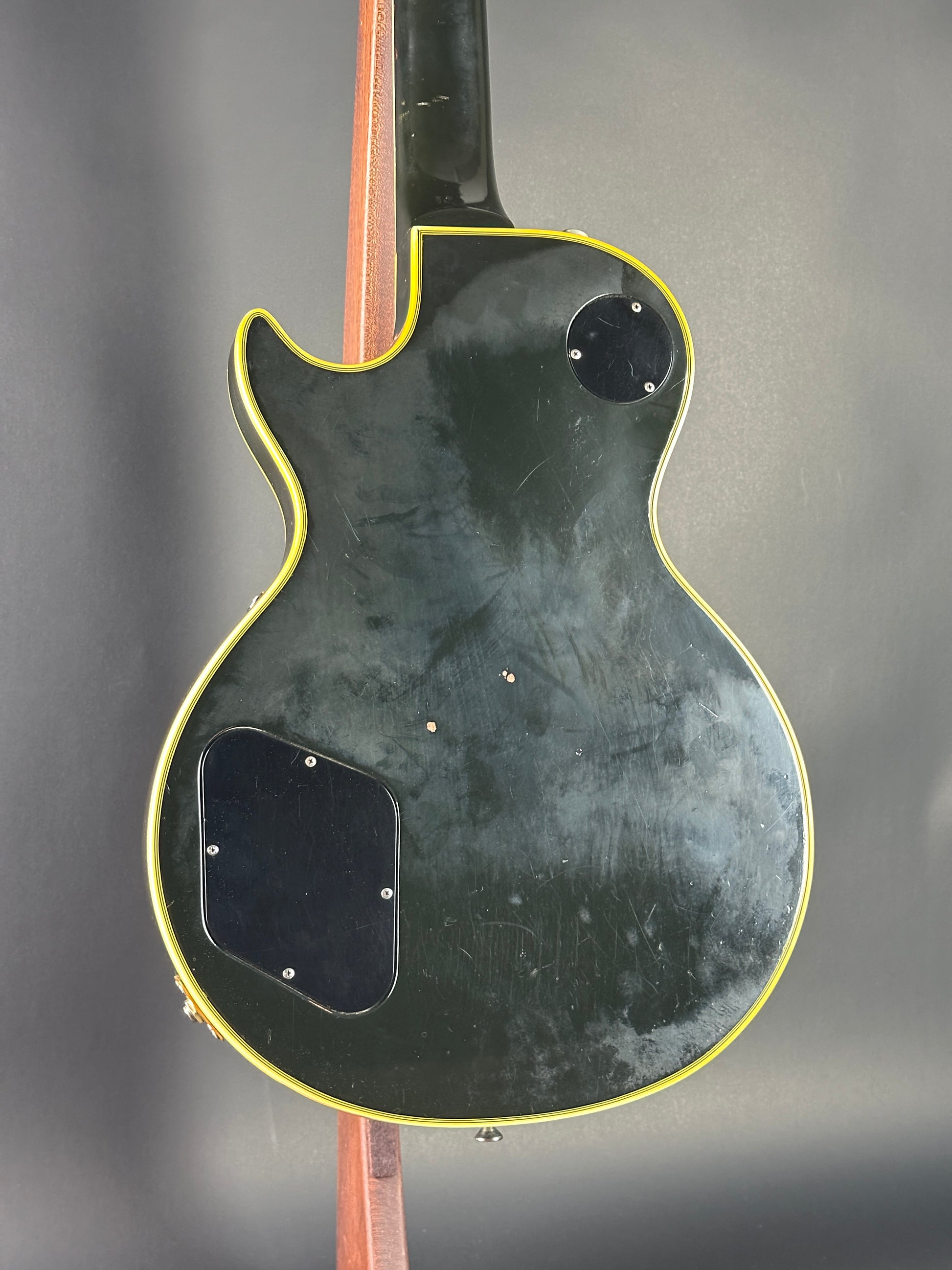 Back angle of Vintage 1973 Gibson Les Paul Custom Ebony.