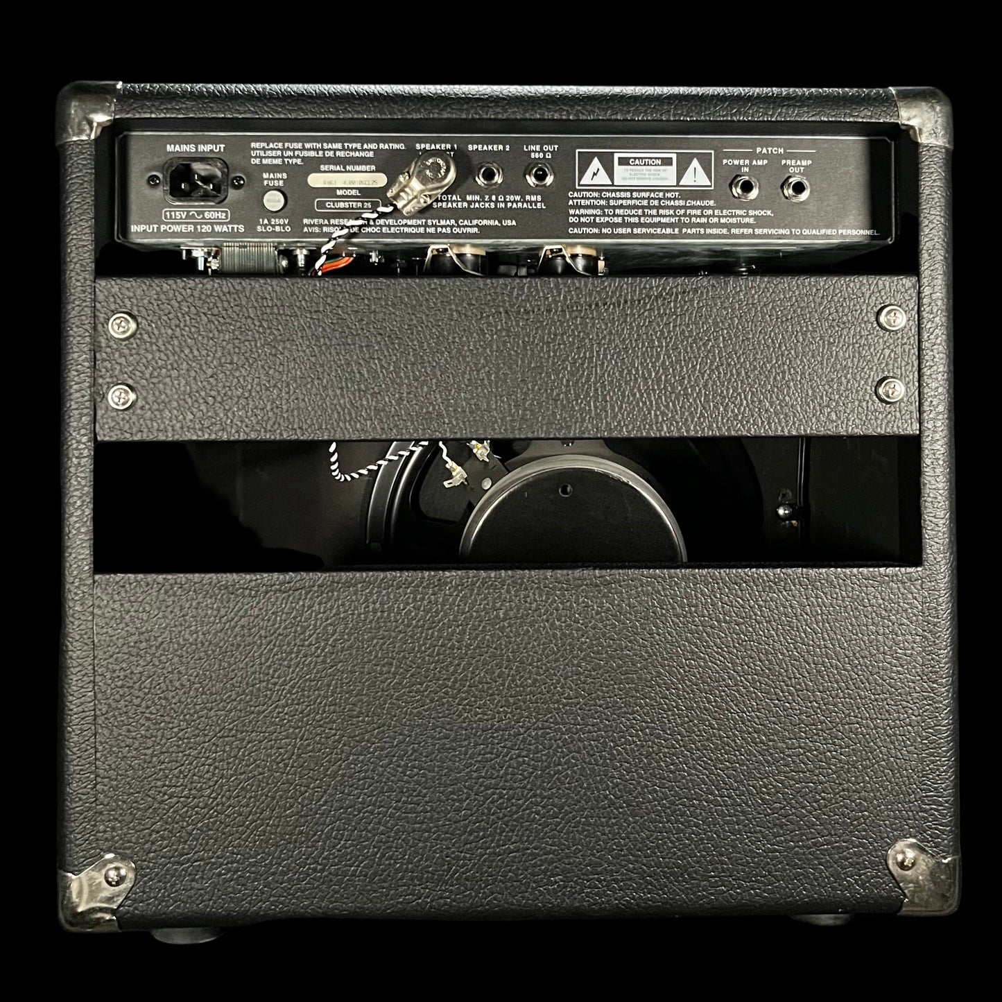 Back of Used Rivera Clubster 25 1X10 2 Channel 25 Watts All Tube Amp TFW2817