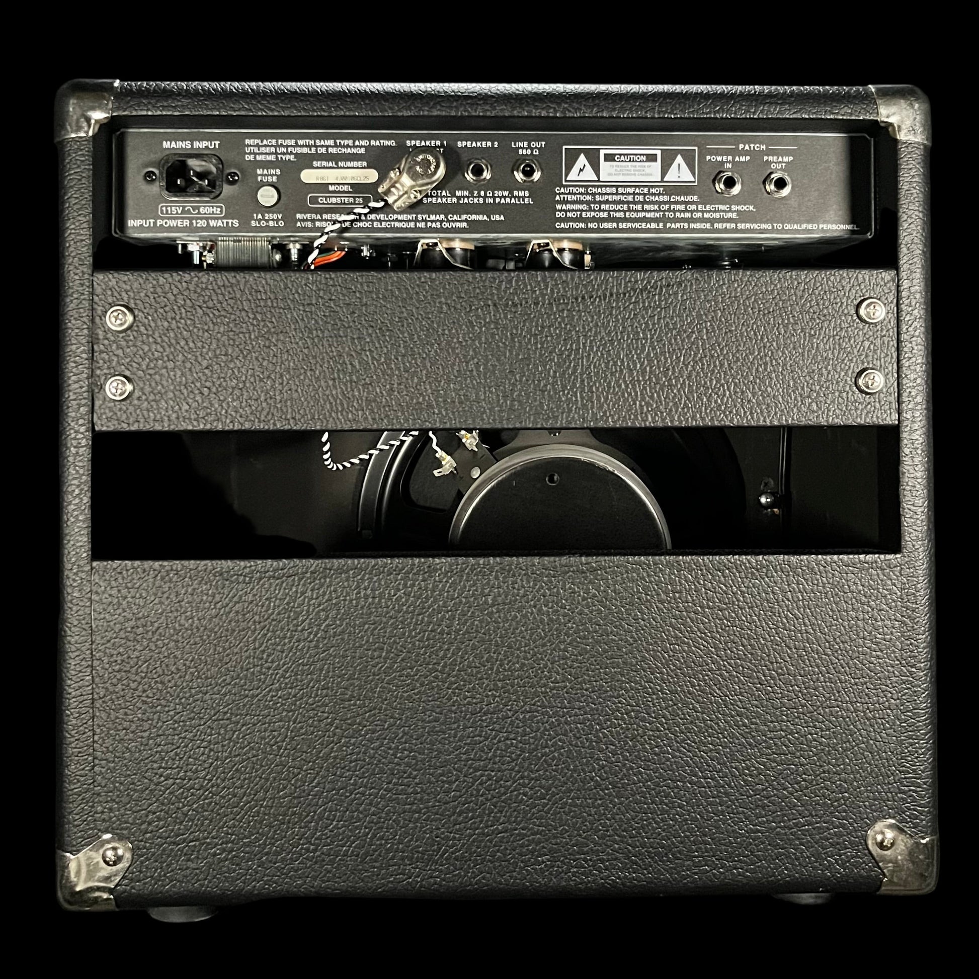 Back of Used Rivera Clubster 25 1X10 2 Channel 25 Watts All Tube Amp TFW2817