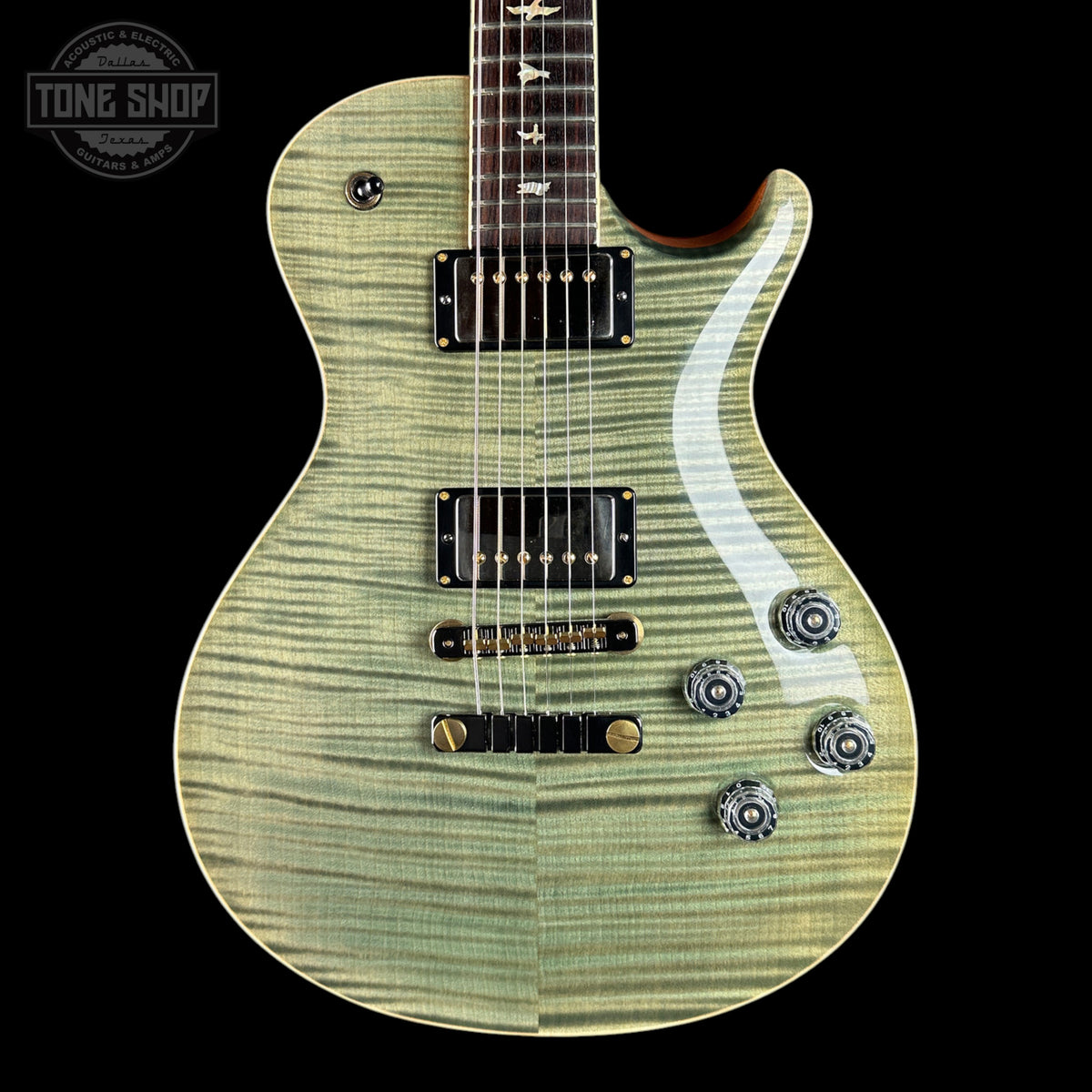 Front of Used 2018 PRS McCarty 594 Singlecut Trampas Green 10-Top.
