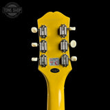 Back of headstock of Used Epiphone Les Paul Special TV Yellow.