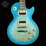 Front of Used Epiphone Les Paul IV Blue.