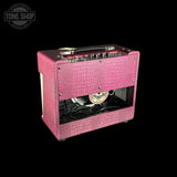 Back angle of Magnatone Baby M-80 12w 1x10 Tube Combo Amp Billy Gibbons Chrome Grape.