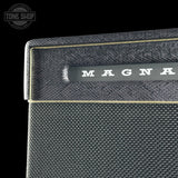 Front angle of Magnatone Baby M-80 12w 1x10 Tube Combo Amp Slash Purple Python.
