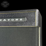 Front angle of Magnatone Baby M-80 12w 1x10 Tube Combo Amp Slash Purple Python.
