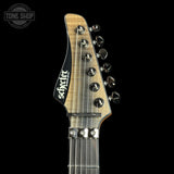 Guitar headstock with Schecter logo on a black background