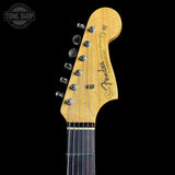 Headstock of Fender Custom Shop TSG Exclusive 1962 Jazzmaster Chambered Seminole Red.