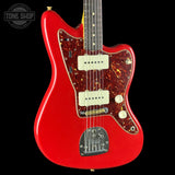 Front angle of Fender Custom Shop TSG Exclusive 1962 Jazzmaster Chambered Seminole Red.
