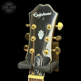 Headstock of Used Epiphone J-200 EC Studio TFW3931.
