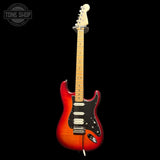 Full frontal of Used 2018 Fender Player Stratocaster HSS Aged Cherry Burst.