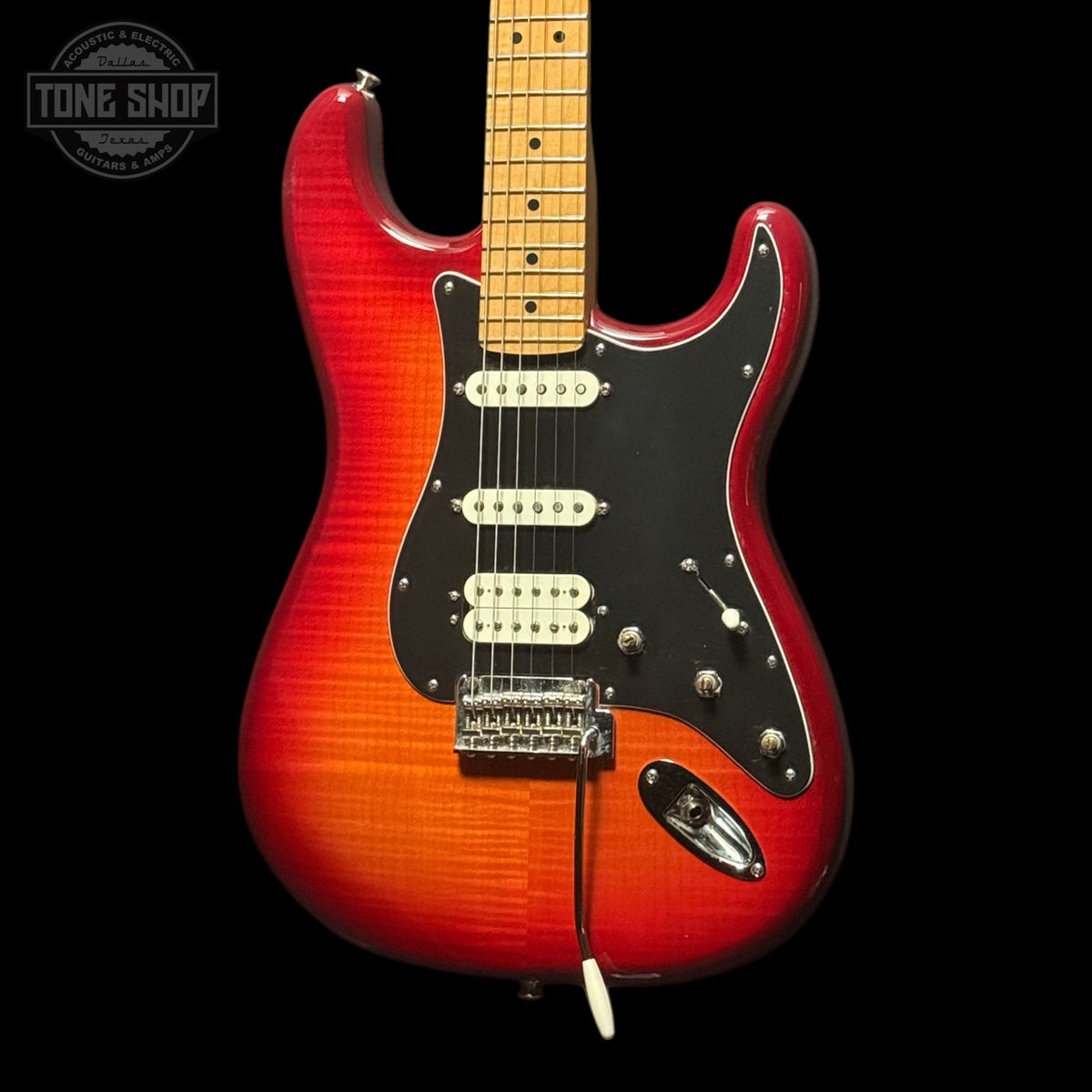 Front of Used 2018 Fender Player Stratocaster HSS Aged Cherry Burst.