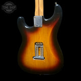 Back of body of Used 2008 Fender Deluxe Player Stratocaster 3-Color Sunburst TFW3925.