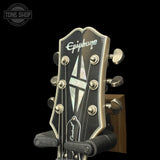 Headstock of Used 2024 Epiphone Jerry Cantrell Les Paul Custom Prophecy Bone White.