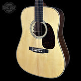 Front angle of Used 2025 Martin Custom Shop 28 Style Dread Adi/Wild Grain EIR.
