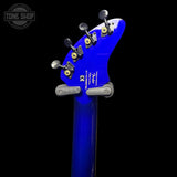 Back of headstock of Used 2003 Fender Ashbory Bass Midnight Blue.