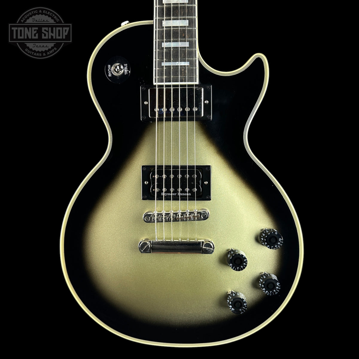 Front of Used Epiphone Adam Jones Les Paul Silverburst.