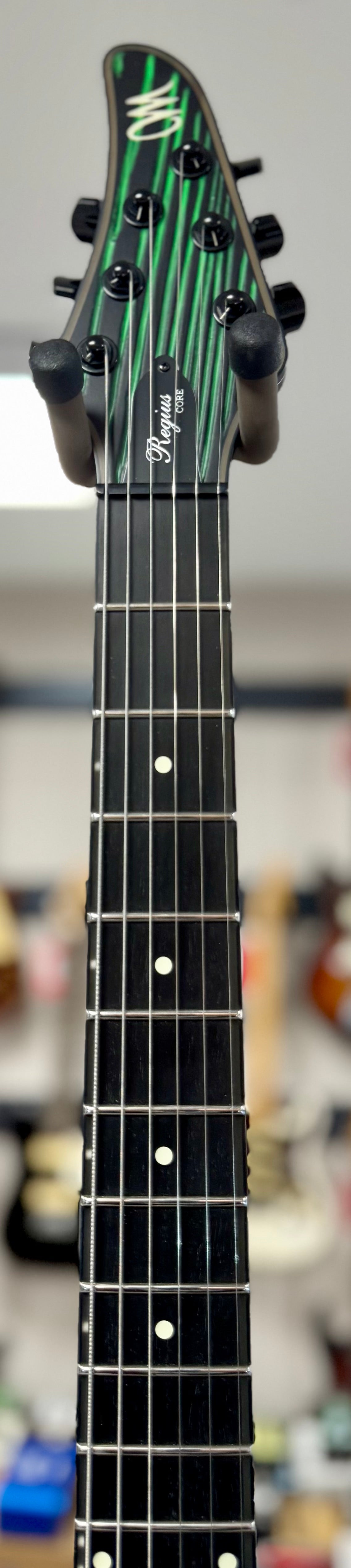 Front of neck of Used Mayones Regius Core Gothic 6 w/case TSS6301