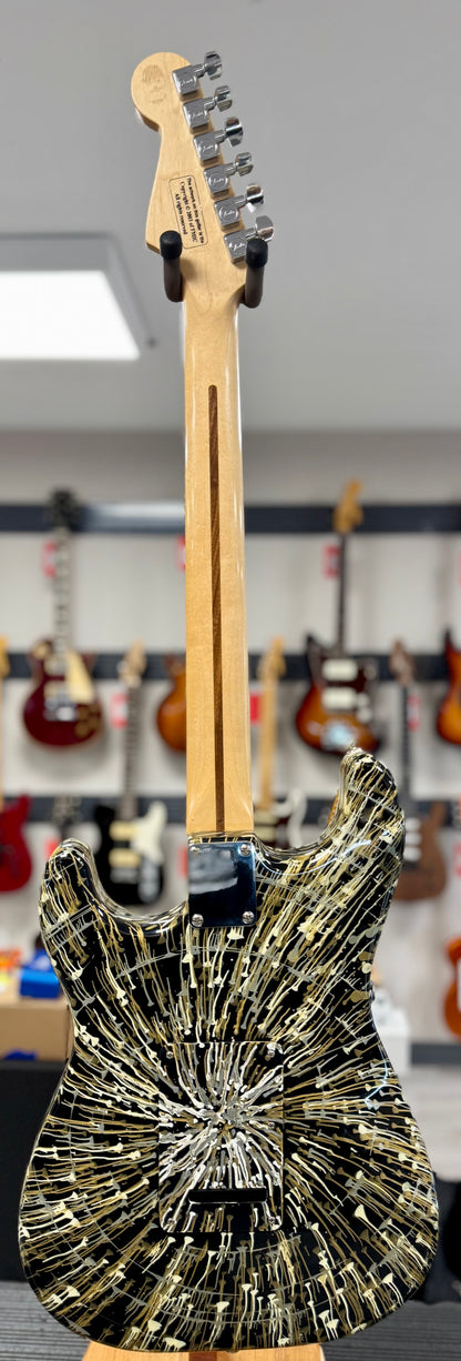 Back of whole Used Fender Splatter Stratocaster Drop Black w/bag TSS6304