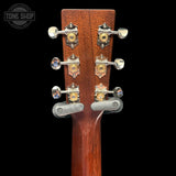 Back of headstock of Used 2026 Martin 00-10E Retro Joe Bonamassa Satin Sunburst Sapele.