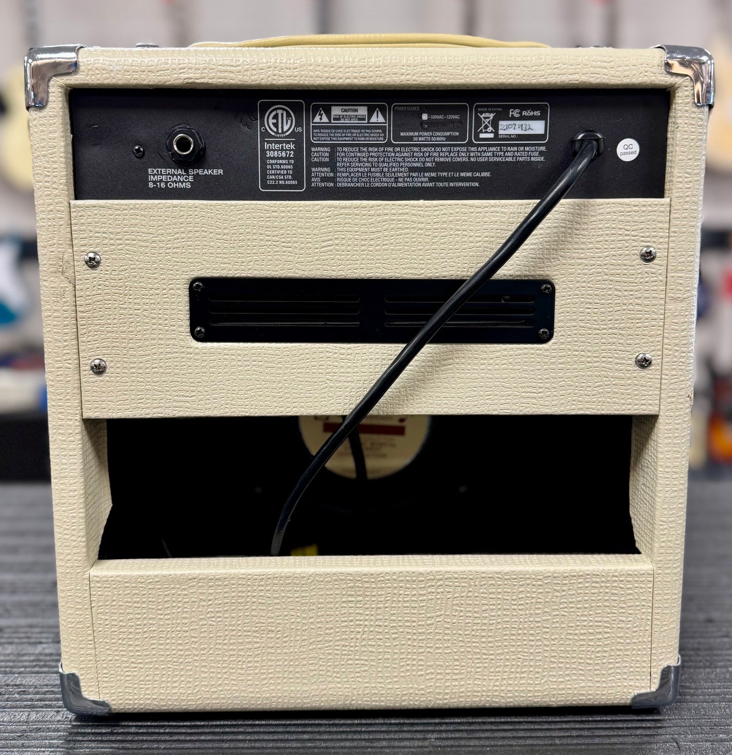 Back of Used Stage Right 611705 by Monoprice 5W Tube Guitar Amp TSS6330