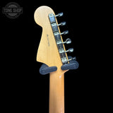 Back of headstock of Used 2018 Fender Limited Edition Jazz-Tele 2-Color Sunburst.