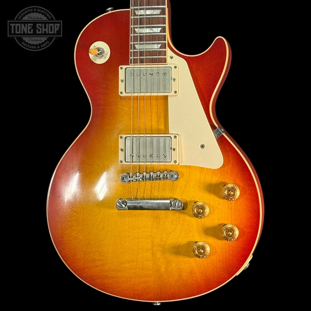 Front of Used 2008 Gibson Custom Shop 1958 Les Paul Reissue VOS Cherry Sunburst.
