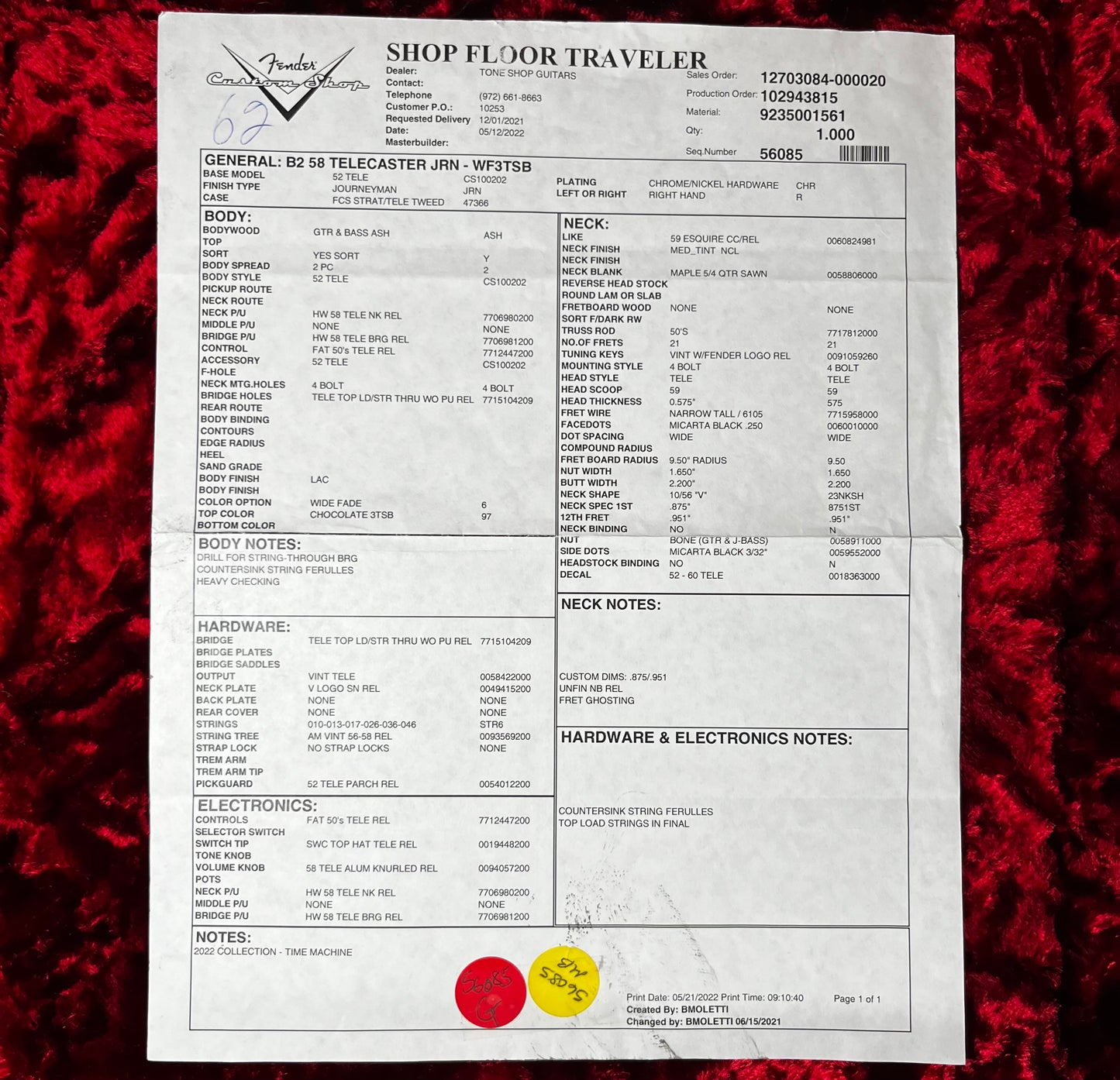 Traveler of Used 2022 Fender Custom Shop Journeyman Telecaster Relic Chocolate 3TSB w/OHSC TFW2429