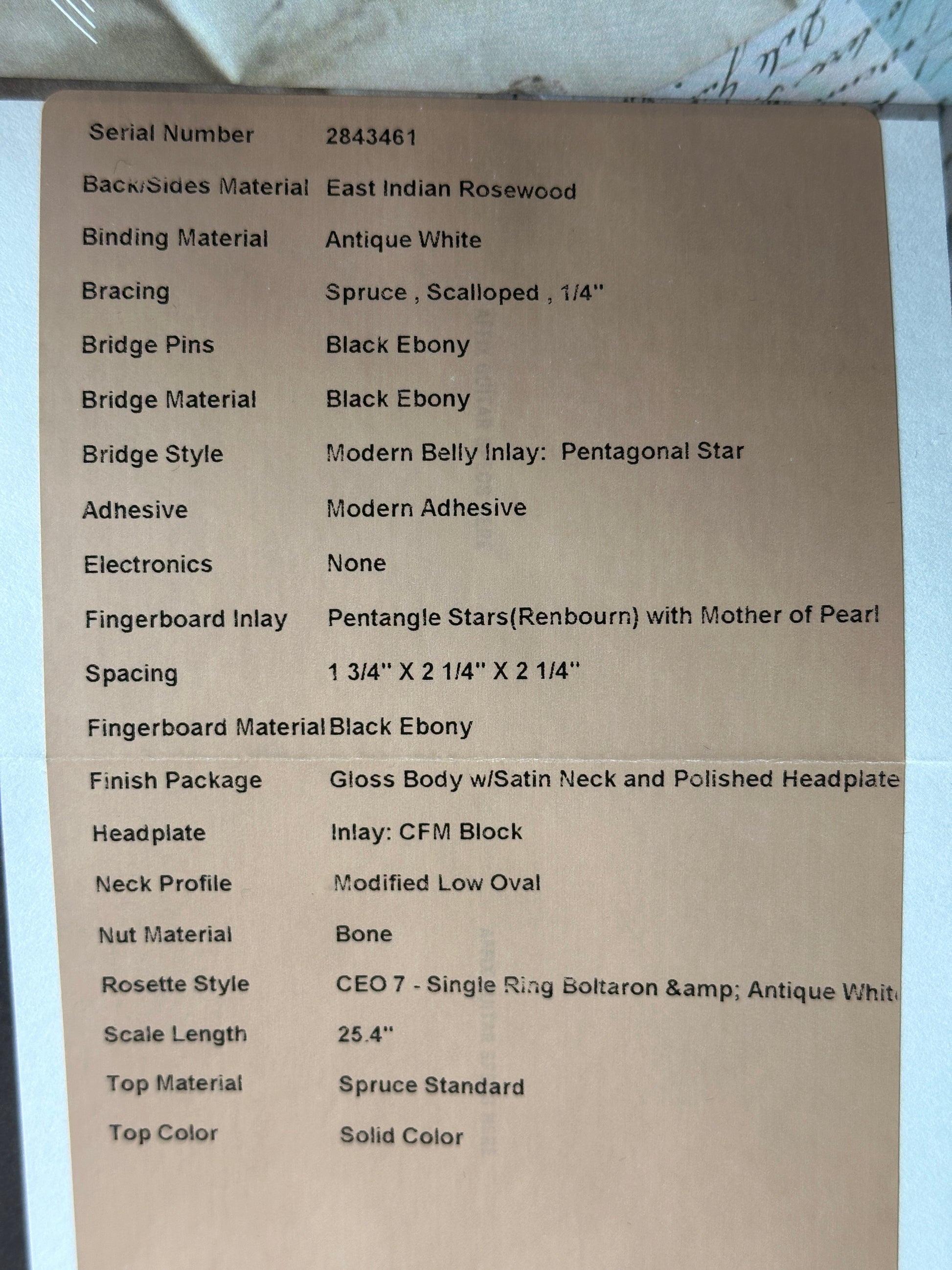 Spec sheet for Martin Custom Shop OM Red/White/Blue Sitka/EIR.