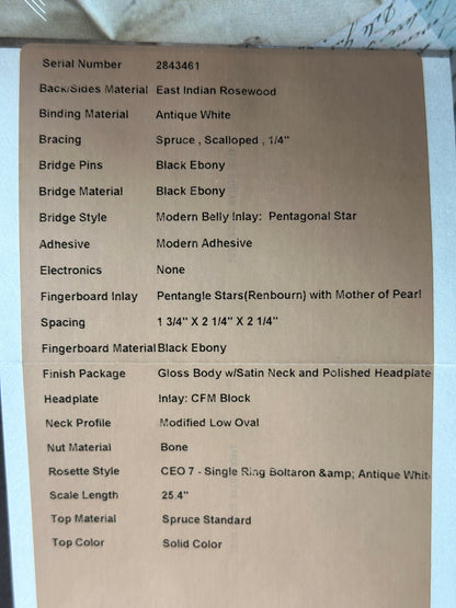 Spec sheet for Martin Custom Shop OM Red/White/Blue Sitka/EIR.