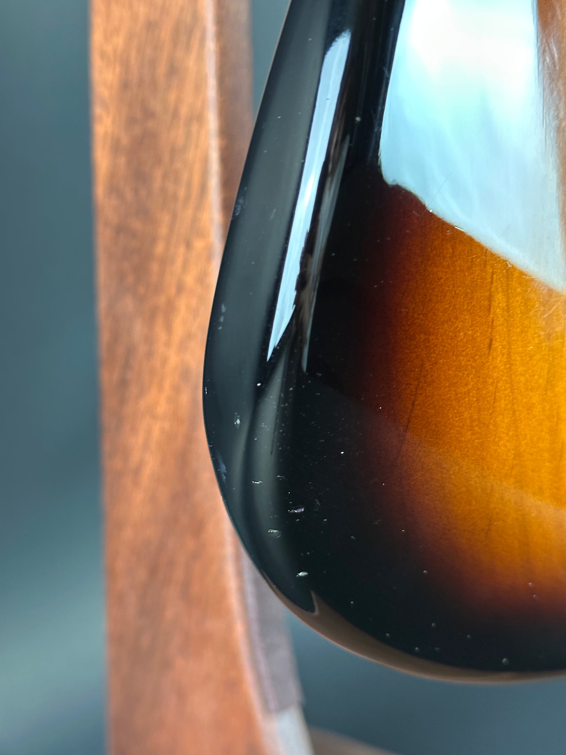 Wear on body of Used Fender Eric Johnson Strat 2-Color Sunburst.