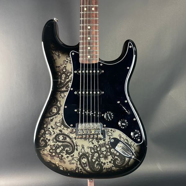 Front of Used Fender FSR Black Paisley Strat.