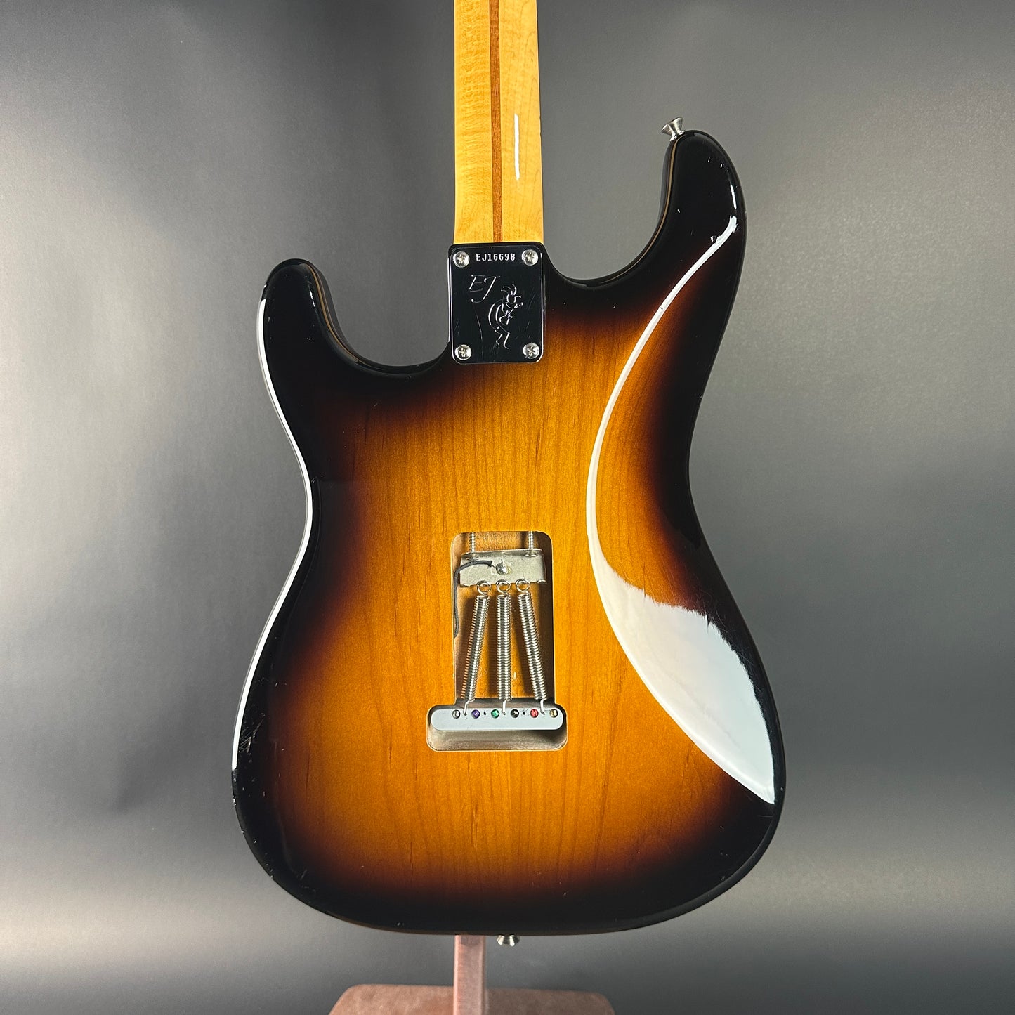 Back of Used Fender Eric Johnson Strat 2-Color Sunburst.