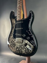 Front angle of Used Fender FSR Black Paisley Strat.