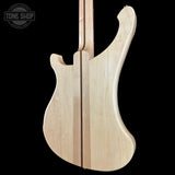 Unfinished guitar body on a black background with 'Tone Shop' logo.