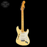 Full front of Used 2018 Fender Eric Johnson Thinline Strat Vintage White.