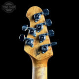 Back of headstock of Used Ernie Ball Valentine Trans Buttermilk.