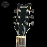 Gretsch guitar headstock on a black background