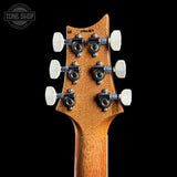 Close-up of a guitar headstock with tuning pegs on a black background, featuring 'Tone Shop' branding.