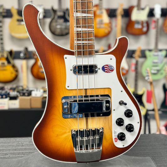 Front of body of Used 2023 Rickenbacker 4003 CB Satin Autumnglo Checkerboard Binding, w/ Case, Tags TSS6516