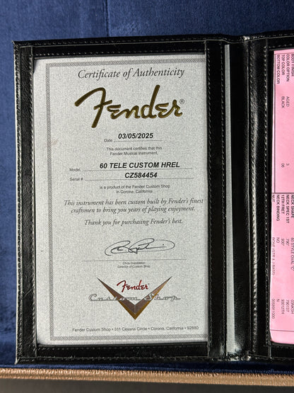 Certificate of authenticity for Fender Custom Shop Time Machine '60 Tele Custom Heavy Relic Aged Black.