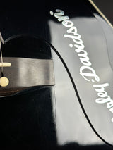 Close-up of a cello with a visible brand name on the backrest.
