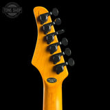 Guitar headstock with tuning pegs on a black background, featuring the Tone Shop logo.