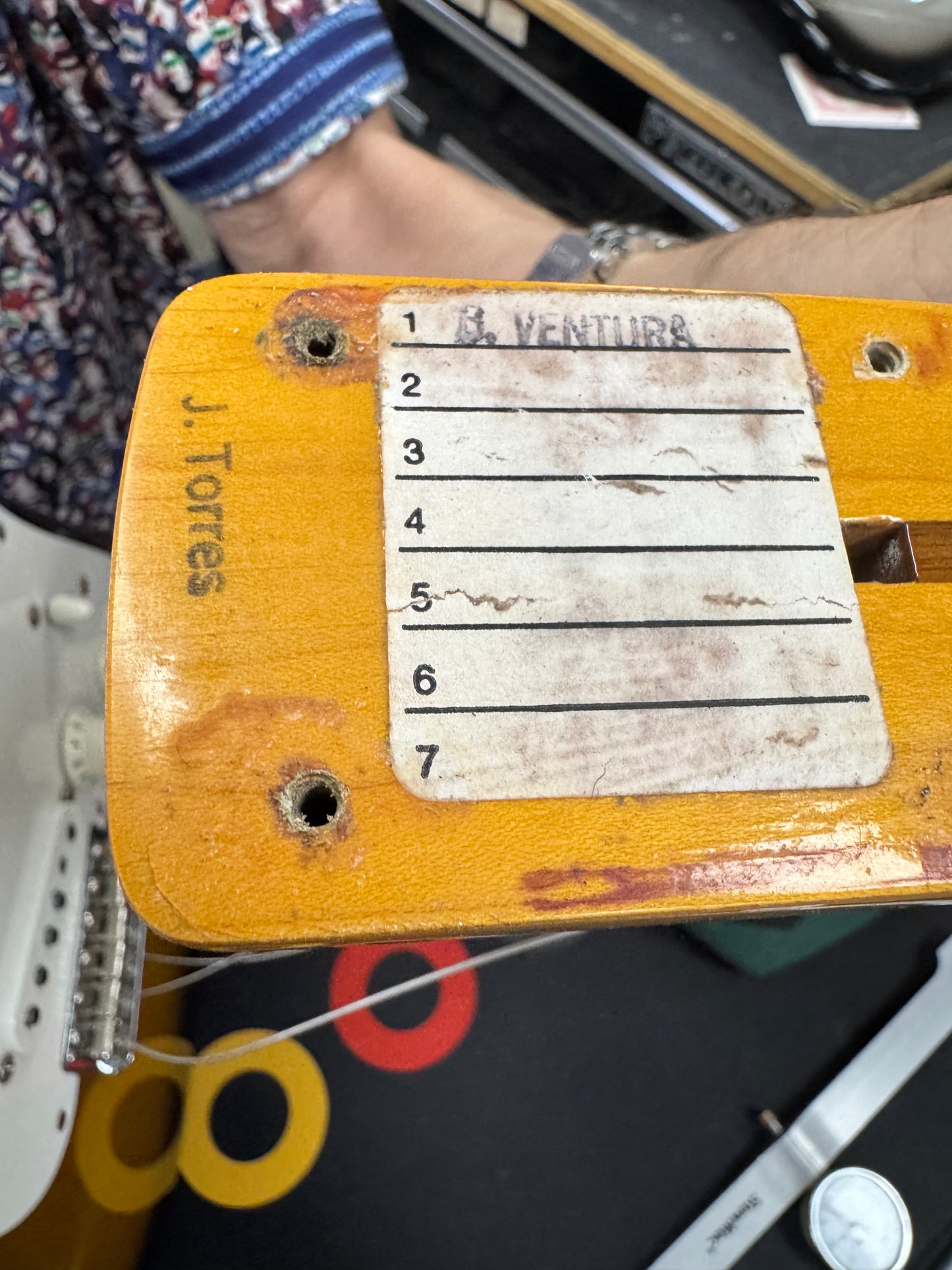 Bottom of neck of Used 1984 Fender Fullerton 1957 Stratocaster Reissue 2-Color Sunburst.