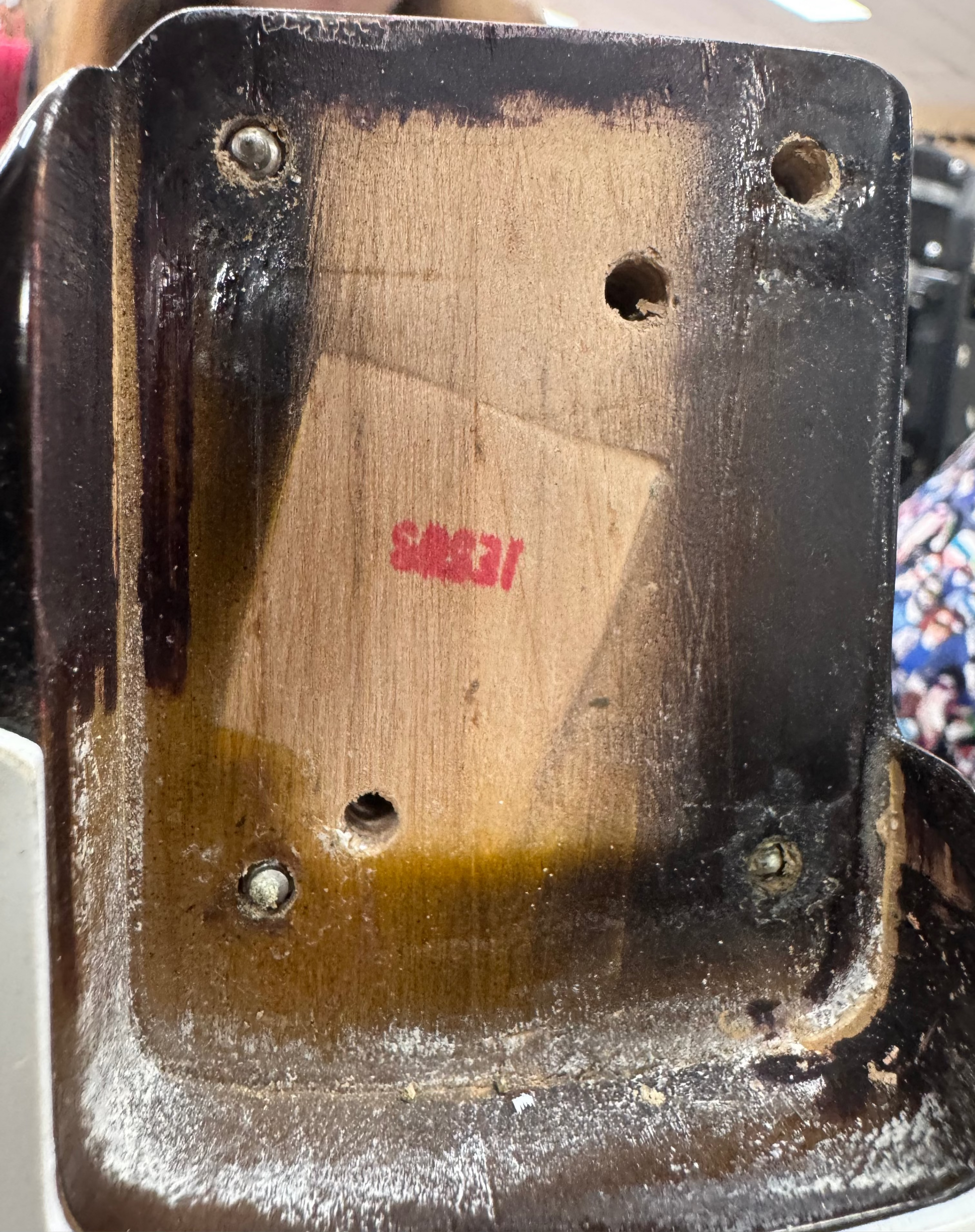 Neck pocket of Used 1984 Fender Fullerton 1957 Stratocaster Reissue 2-Color Sunburst.