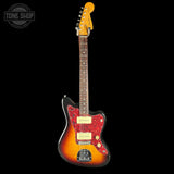 Electric guitar with a sunburst finish on a black background, featuring the Tone Shop logo.