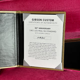 Gibson Custom 60th Anniversary certificate of authenticity on a red background