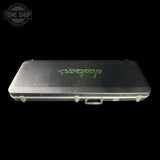 Black guitar case with 'Jackson' branding on a black background