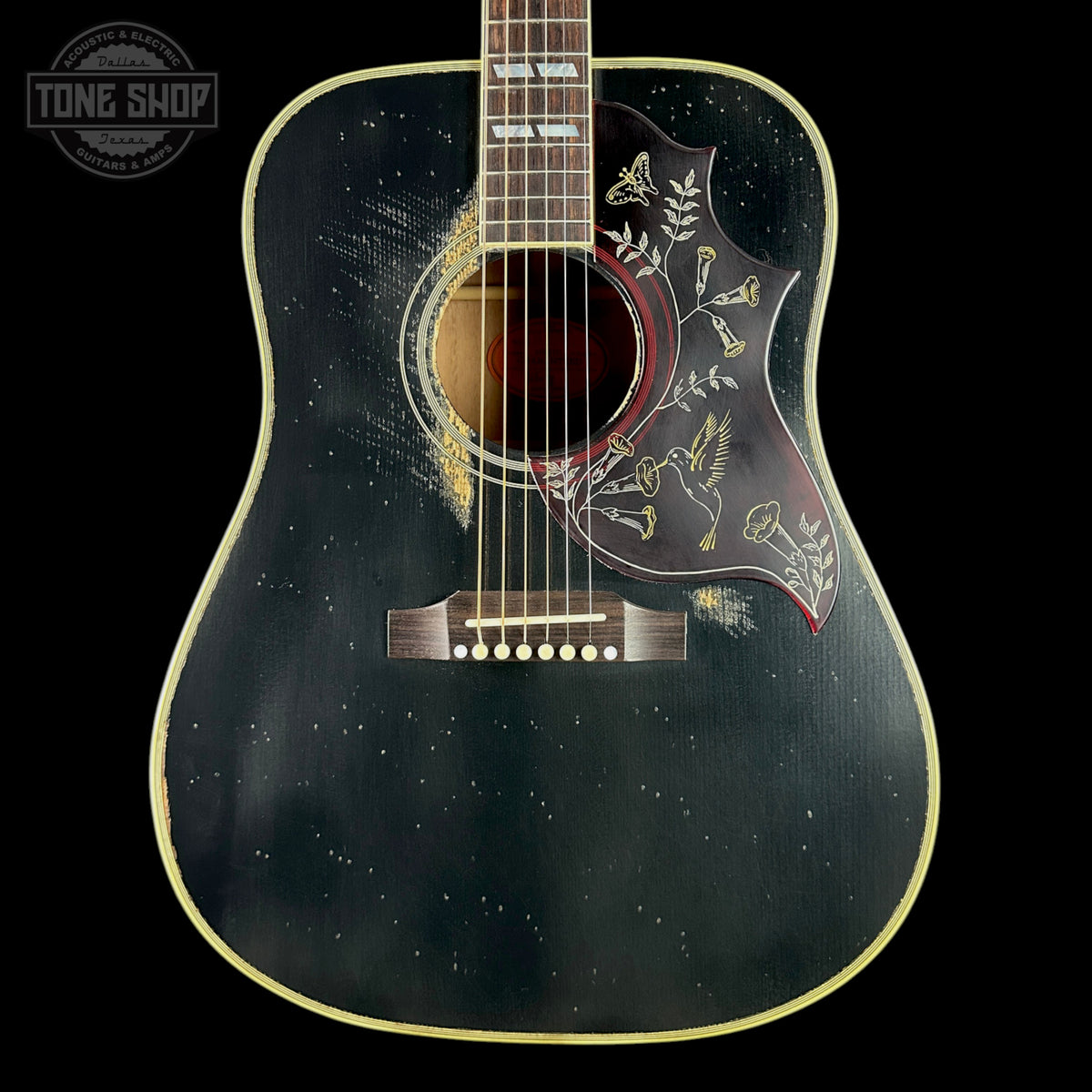 Front of Gibson Custom Shop Dealer Select 1960 Hummingbird Ebony Murphy Lab Heavy Aged.